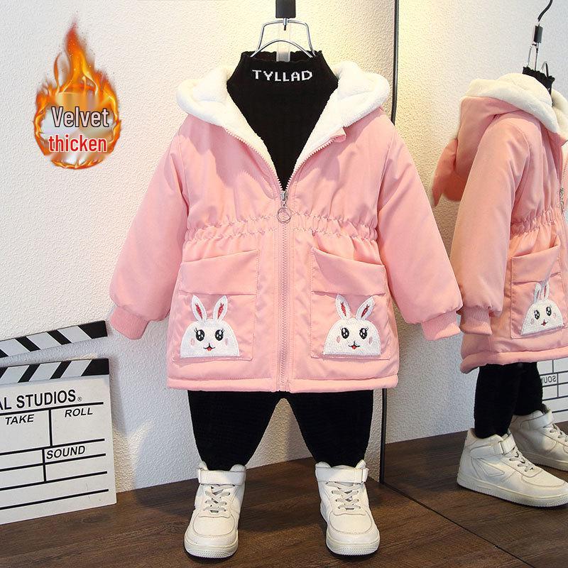 2025 Girls' Fleece-Lined Parka: Trendy Autumn/Winter Cotton-Padded Jacket