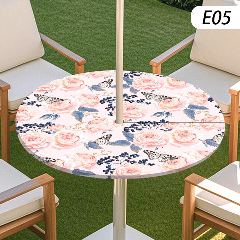 Round Table Cover Waterproof Oil-Proof Tablecloth Elastic Kitchen Dining Wedding Party Table Cover Outdoor Courtyard Home Decor