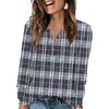 Women's Fashion V-Neck Button-Up T-Shirt With Check Print Long Sleeves