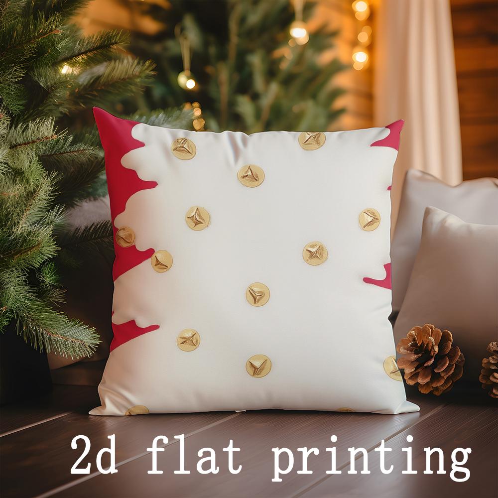 Home Decor Christmas-themed Pillows with Tree & Bell Prints Pattern Cushion Cover Suitable for Sofa Bedroom Car Pillow Cover