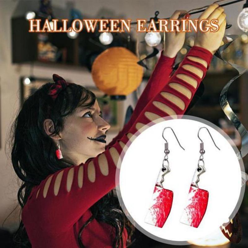 Ciseaux anti-taches de sang d'horreur, couteau tranchant, boucles d'oreilles pendantes d'halloween pour femmes, bijoux cadeaux de fête, nouvelle collection
