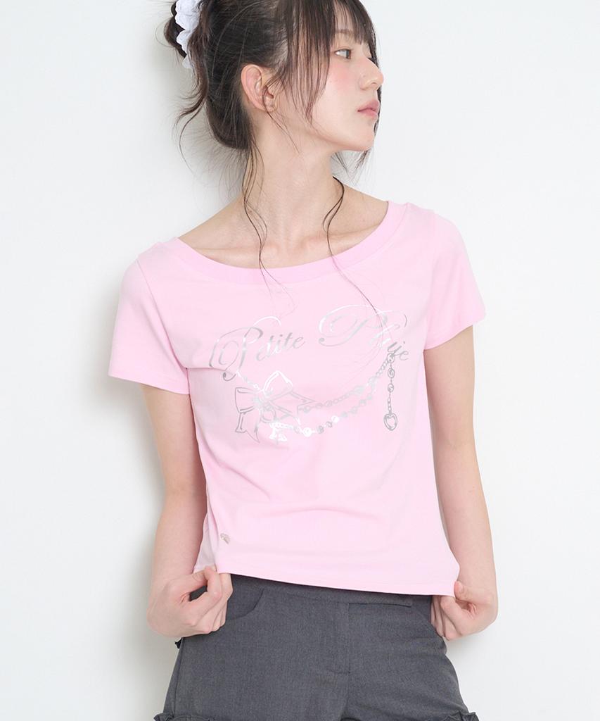 ILLIGO Glitter Boat Neck T-Shirt Pink
