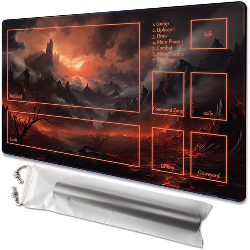 Игровой коврик MTG - Нескользящая основа, Печать, Идеально подходит для энтузиастов карточных игр, Коврик для TCG (Дождь из цветущей вишни - Без колоды) Burning Village-deck