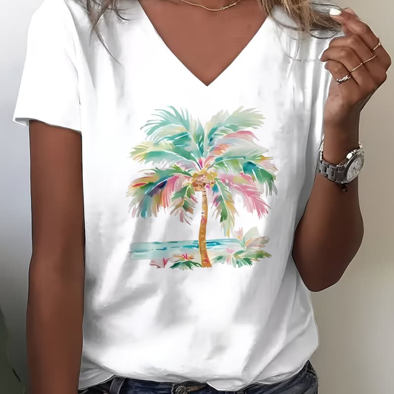 

Ladies Casual Short Sleeve V Neck T-Shirt XL