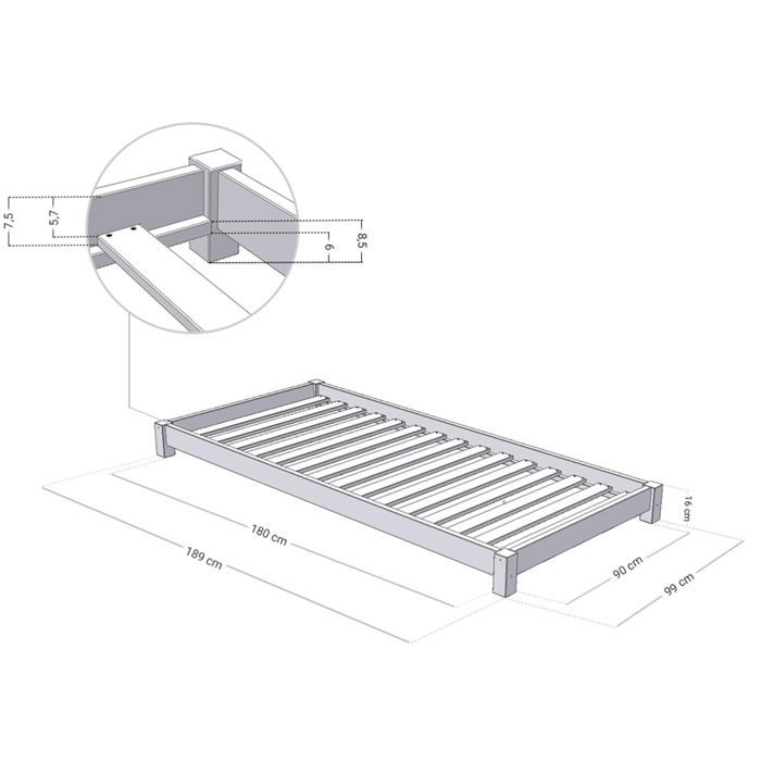 Lit enfant - BENLEMI - TEENY - 90 x 180 cm - Bois massif - Beige