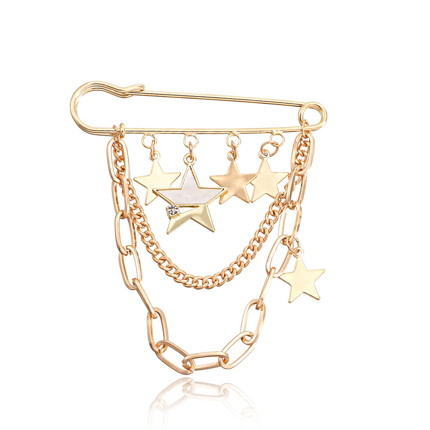 

Punk long tassel pentagram pendant brooch pendant exaggerated geometric star pin золотий
