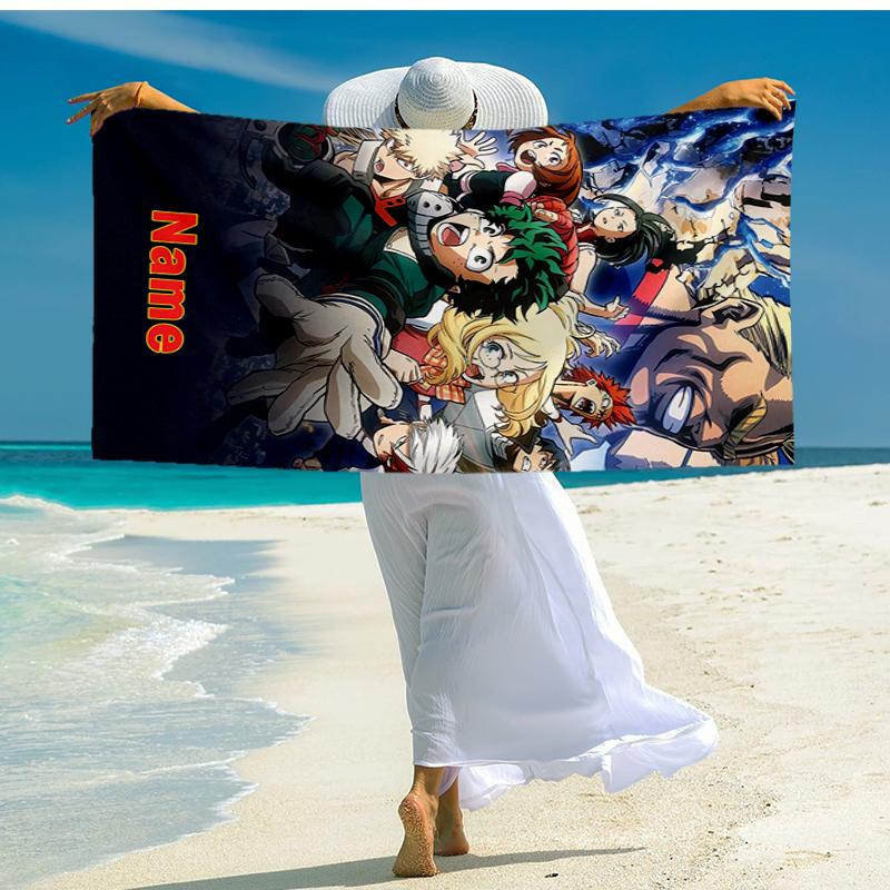 Custom Name Ultra-Soft Beach Towel with My Hero Academia Theme,Ideal for Pool - Camping, Diving - Perfect Travel Essential, Vibrant Beach Towel.