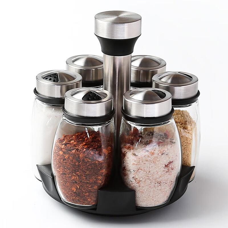 Chahua 7-Piece Rotating Glass Spice Jar Set