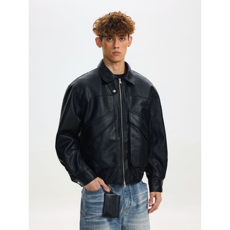 Cabbage Coke American Retro Motorcycle Winter Leather Jacket Cotton Coat for Men and Women Trendy High-End Cool Stand Collar Pu Leather Jacket