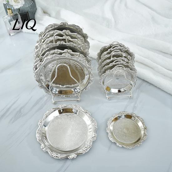 Jewelry Tray Vintage Embossed Stainless Steel Tray, Serving Platter for Desserts, Easy To Clean Storage Organizer, Snack Plate, Dining Table