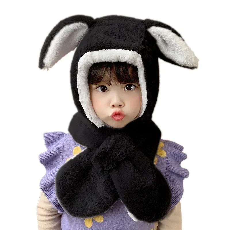 

Sweet Baby Hat Scarf in One for Boys Girls Cute Autumn Winter Cartoon Cute Rabbit Ear Plush Warm Hats Children s Windproof Cap
