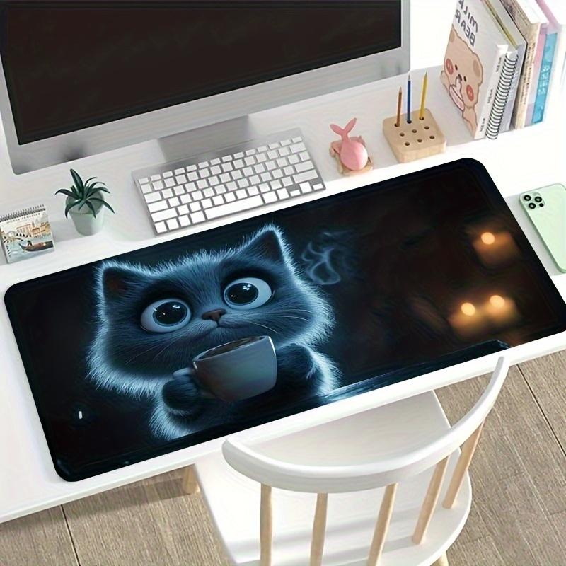 Cat Drink Coffee Mouse Pad Large Computer Office Game Table Mat Rubber AntiSlip Stitched Edge Keyboard Mats 90x40 Xxl Desk Pads