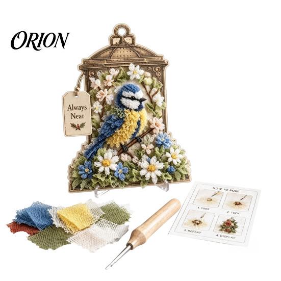 Cottage-Stil Zimmerdekoration 3D Stoff-Poke-Art-Set, DIY Vogel-Erinnerungs-Laterne, Florales Handgemachtes Blumenbastelset und Muster, Punch Needle Set für Erwachsene, Zuhause