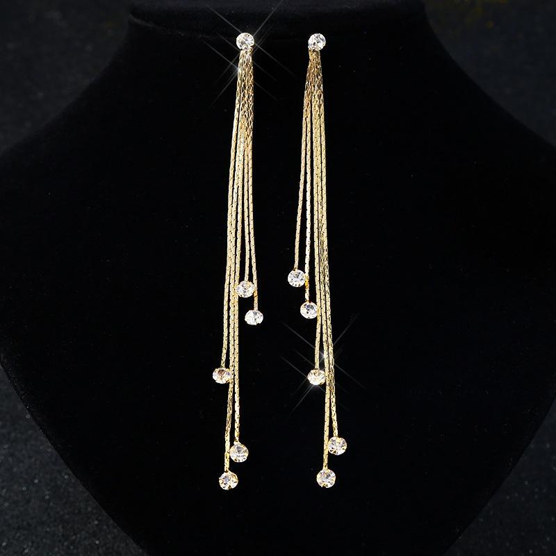 1pcs Women's Linear Long Tassels Diamante Dangle Party Eardrop Earrings