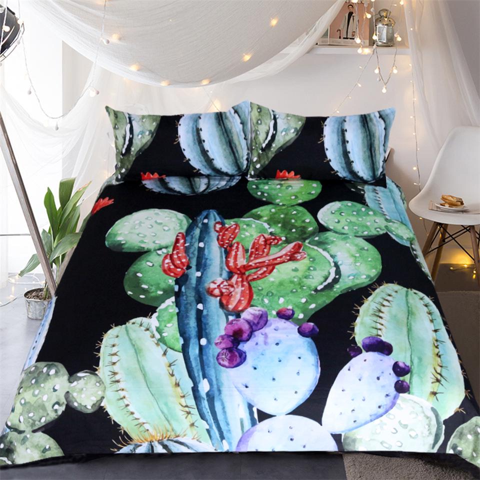 240x20cm Cactus Beding Set Hot Black Background Soft Duvet Cover Sets Printed Plant Jacquard Warm Comforter Beding Sets 3 Pcs W32T
