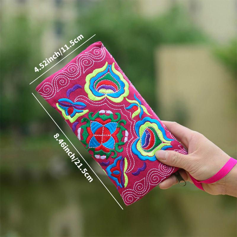 Ethnic Embroidery Clutch Bag Coin Purse Women'S Vintage Embroidered Mobile Phone Bags Wristlet Bags Wallet For Girls Gift