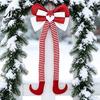 Christmas Ornament Set for Home Long Legs Bow Ornament, Plush Velvet Hanging Decor with Bendable Flexible Fabric Bows Legs, Red White Tree Pendant