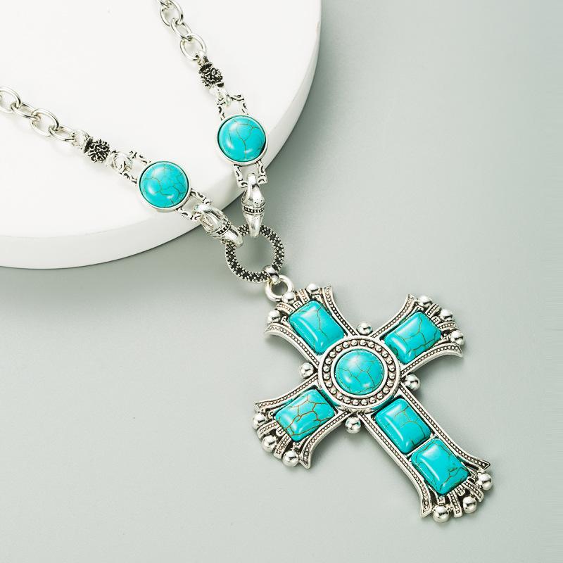 Retro Exaggerated Personalized Cross-shaped Necklace with Multiple Layers of Alloy Sweater Chain Pendant Accessory for Women
