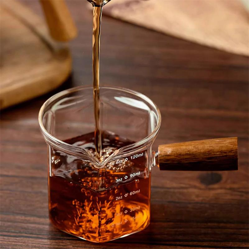 120ml extrakční šálky na espresso Skleněný šálek na kávu s váhou a dřevěnou rukojetí Jednonáustkové odměrky šálky na mléko Latte Milk Jug uncový šálek