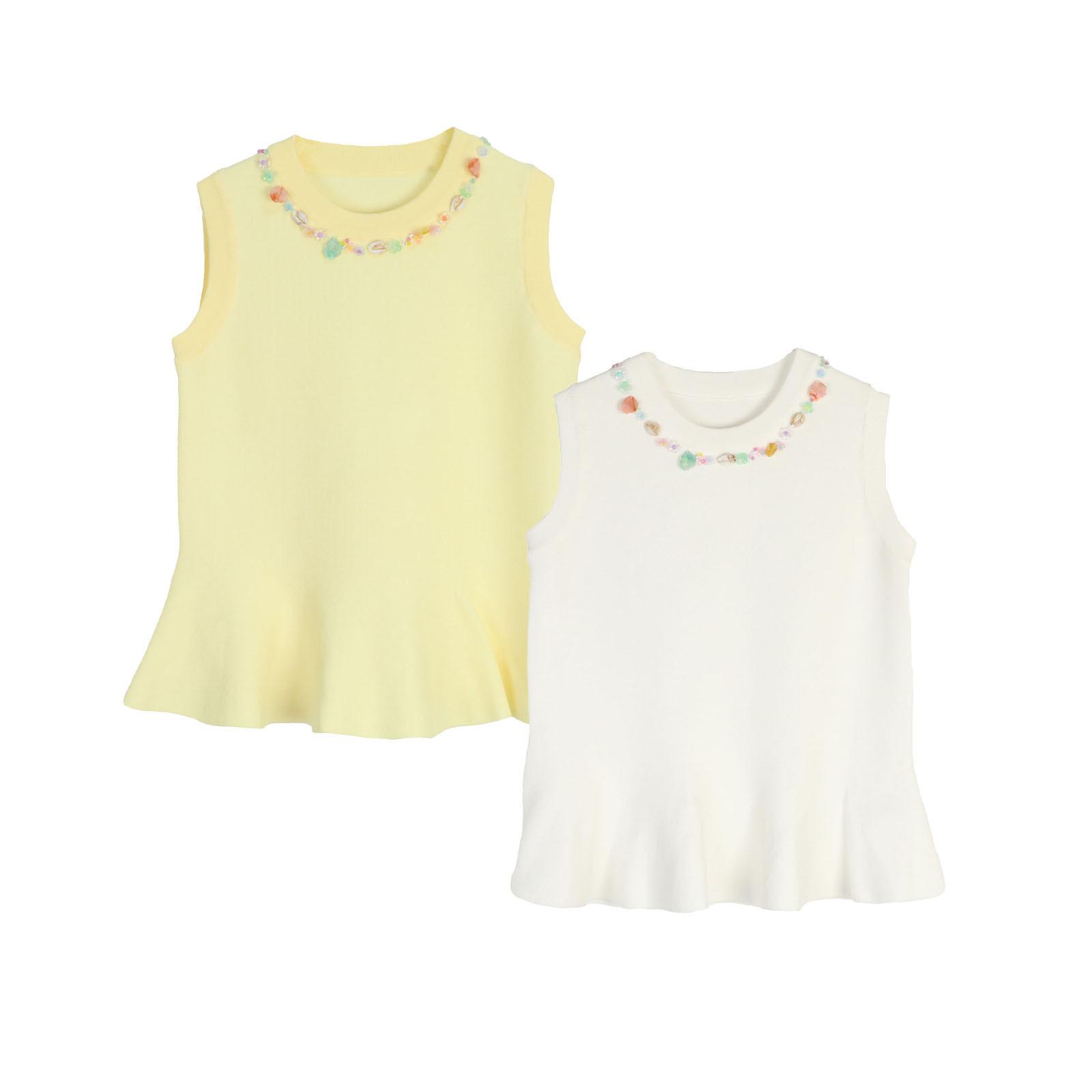 

2025 Spring/Summer Women s Beaded Crew Neck Sleeveless Slim-Fit Knitted Top Small