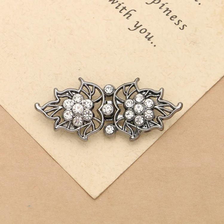 1 Pair Connectors Clasps Rhinestone Buckle Metal Button Waist Extender Hooks Eyes Clasps Fastener for Clothes