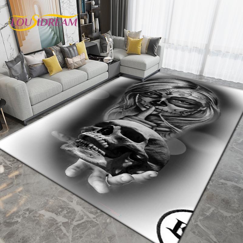 Cartoon Skull Girl Area Rug Large,Carpet Rug for Living Room Bedroom Sofa Decoration,Doormat Kitchen Bathroom Non-slip Floor Mat