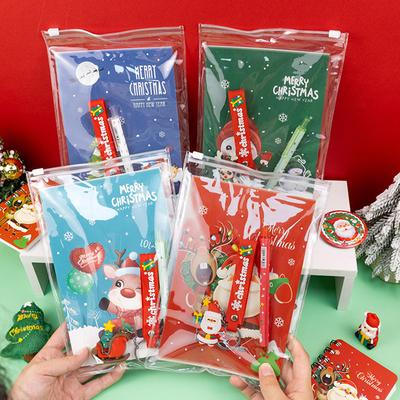 Children's Christmas Gift Prizes Christmas Stationery Set Party Favors Santa Deer Snowman Notebook Pencil Keychain Gift Pack