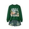 Womens Casual Fashion Bow Sweatshirt Printed Loose Fit Round Neck Long Sleeve Top