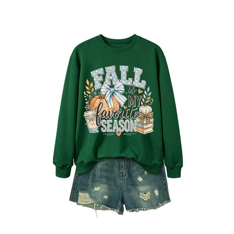 Womens Casual Fashion Bow Sweatshirt Printed Loose Fit Round Neck Long Sleeve Top