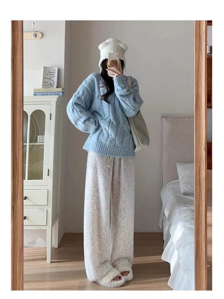 Petite Rainbow Polka Dot High Waist Fleece-Lined Wide-Leg Pants XS