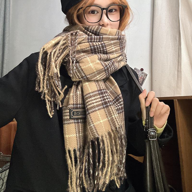 Nianke* Women's High-End Windproof Red Plaid Scarf - Imitation Cashmere, Warm & Stylish for New Year & Christmas