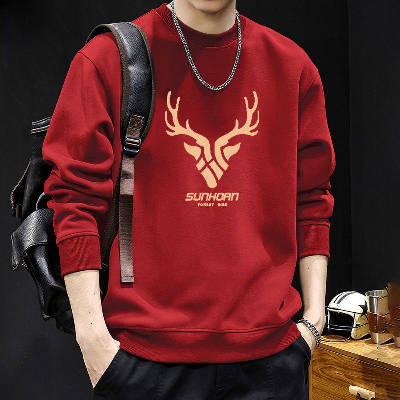

Men s Trendy Round Neck Hoodie - Autumn/Winter Style with Plus Velvet, American Brand, Unisex Design S (suitable for 95-120 jin)