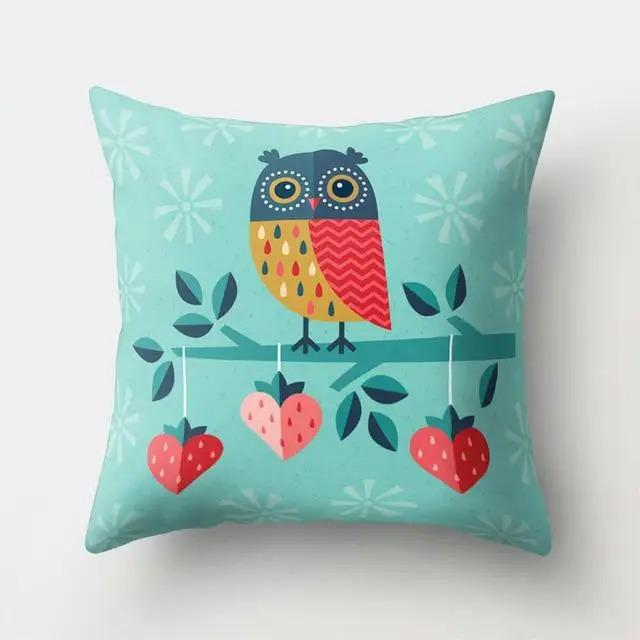 Cama Sofa Decorativa Funda de Cojín Decorativa Patrón de Búho Manta de Poliéster Funda de Cojín para Sala de Estar