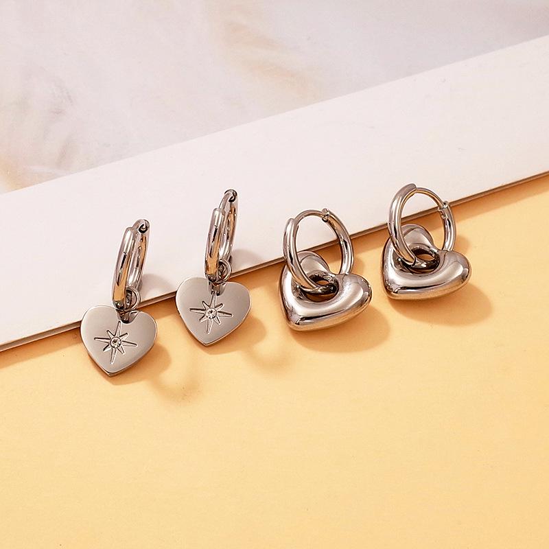 18K Gold Titanium Steel Heart Hoop Earrings for Women - Versatile Light Luxury Fashion