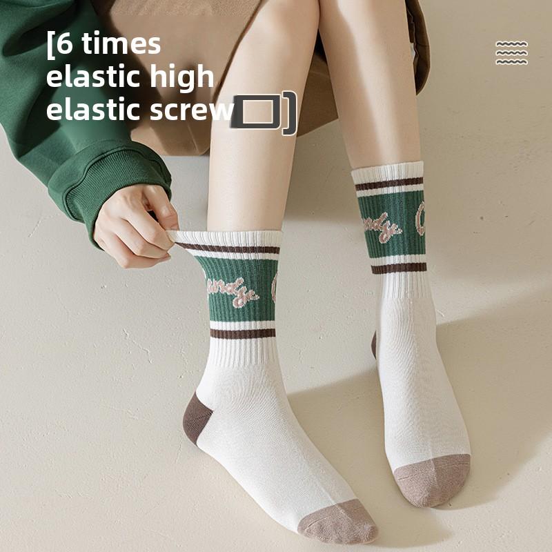 3 Pairs of Women Retro Trend Assorted Cartoon Letter Diamond Sports Warm Sweat Absorption Tube Socks