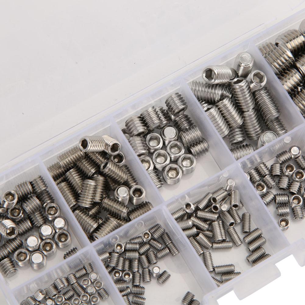 300Pcs Set Screws Set Stainless Steel Hex Socket Headless Fasteners Hardware Tool