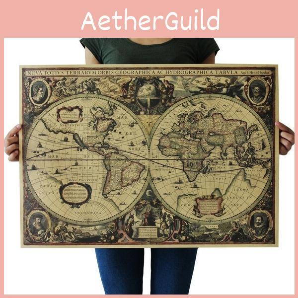 Globe Dedc Vintage Old World Matte Brown Paper Poster Home Wall Decor ...