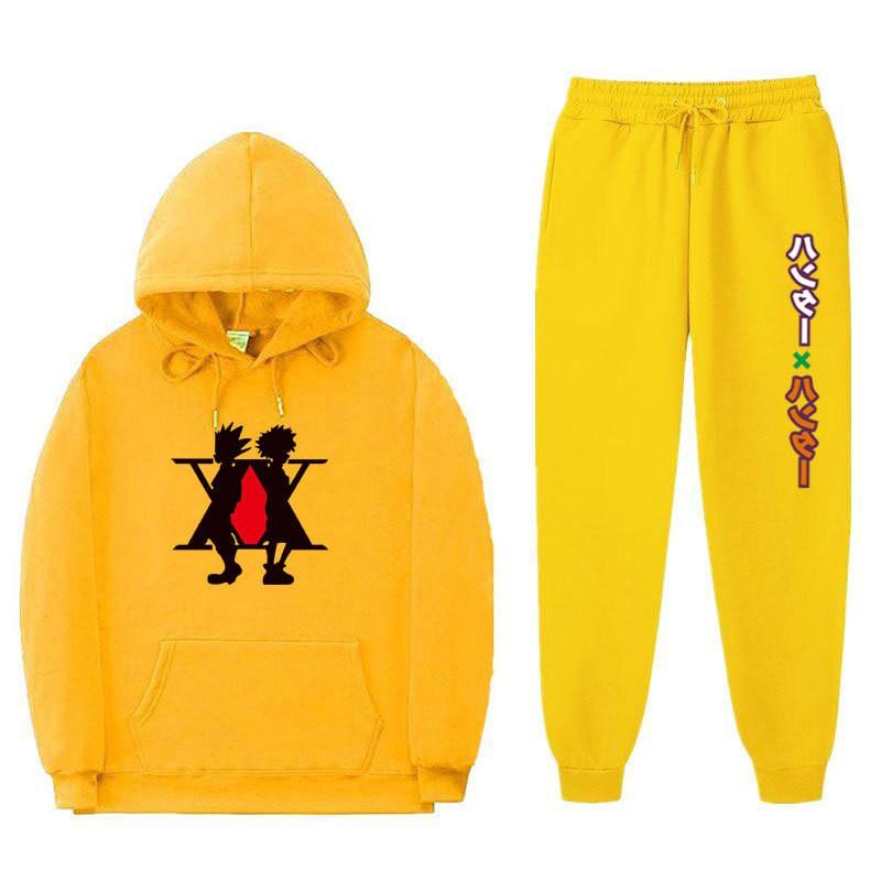Mens Winter Warm Hooded Sweatshirt Pants Set Anime Inspired Casual Tracksuit Cotton Blend Thick Fleece Lined