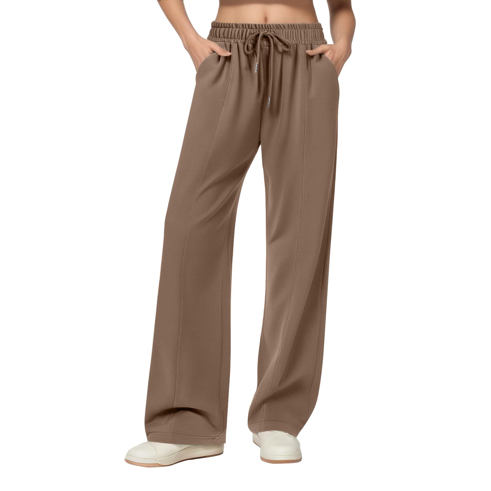 

Женские спортивные штаны с высокой посадкой и кулиской, прямые брюки, боковые потайные карманы, спортивные L коричневый