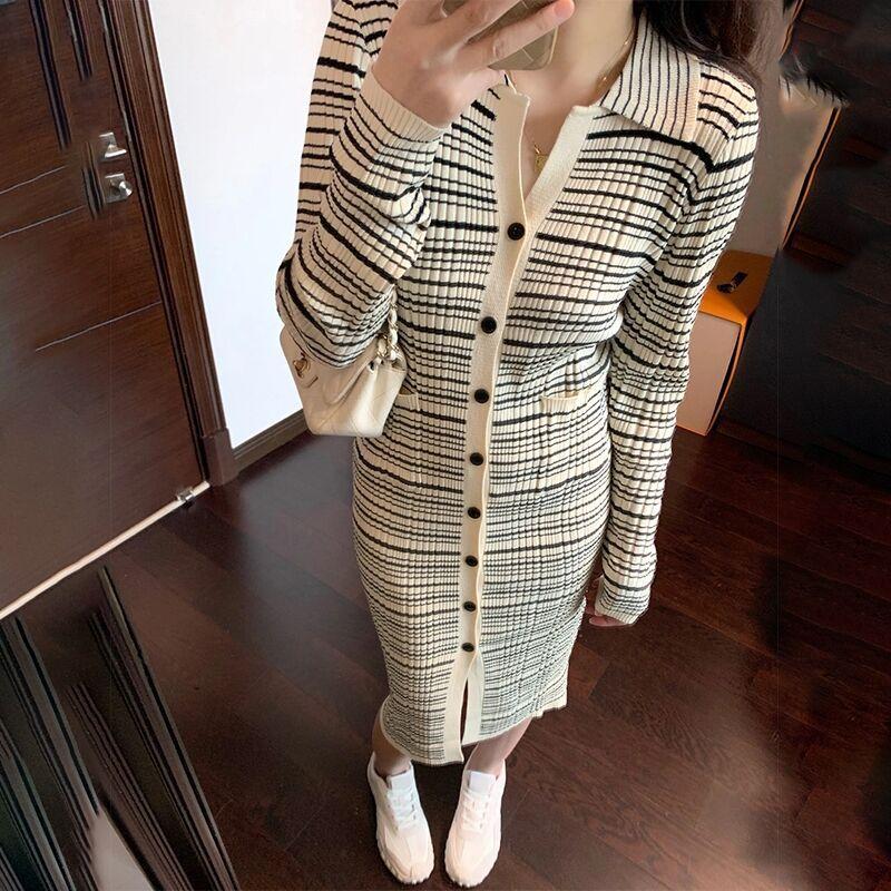 Spring new women's small first love dress retro gentle long-sleeved knitted dress niche design sense