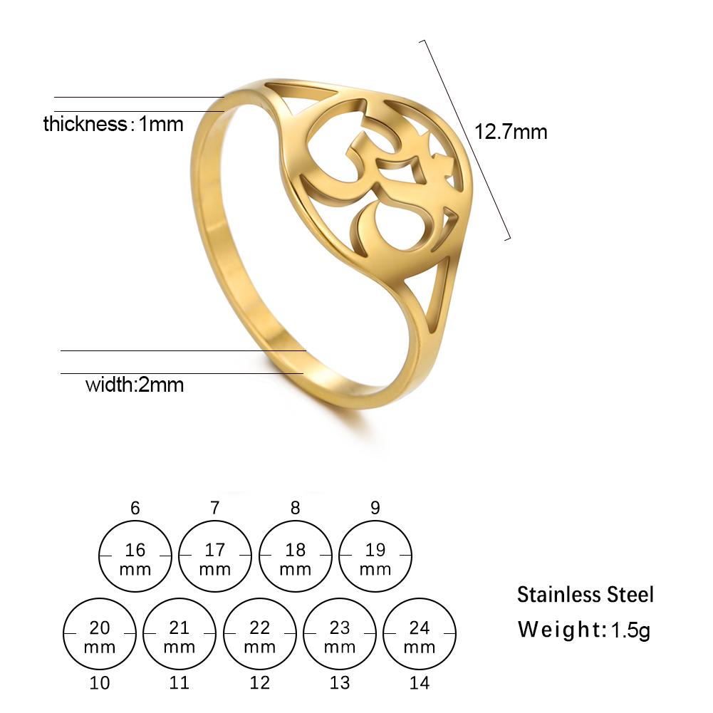 LIKGREAT Chakra OM Ring for Women Men Stainless Steel Gold Color AUM Yoga Meditation Spiritual Religious Amulet Jewelry Gifts