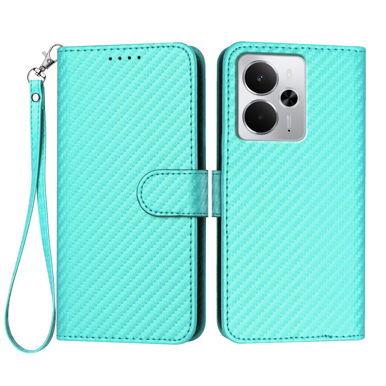 

Для Realme P3 5G/Realme Neo7x 5G/Realme 14 5G Чохол-гаманець з ремінцем Шкіряний мобільний чохол з текстурою вуглецевого волокна E