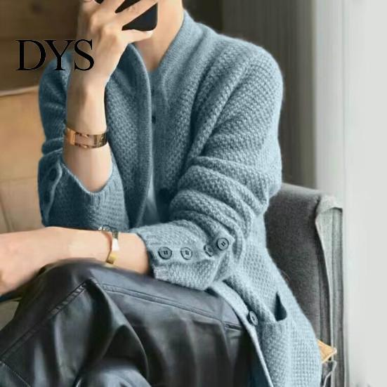 Soft Women Jacket Lady Winter Coat Knitted Thickened Single-breasted Solid Color Pockets Stand Collar Warm Button Decor Cardigan Daily Wear