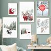 Vánoční dekorace Zimní sob Sova Sníh Les Fototapeta Nástěnná malba Severské umění Plakáty a grafiky Obývací pokoj Dekorativní fototapeta