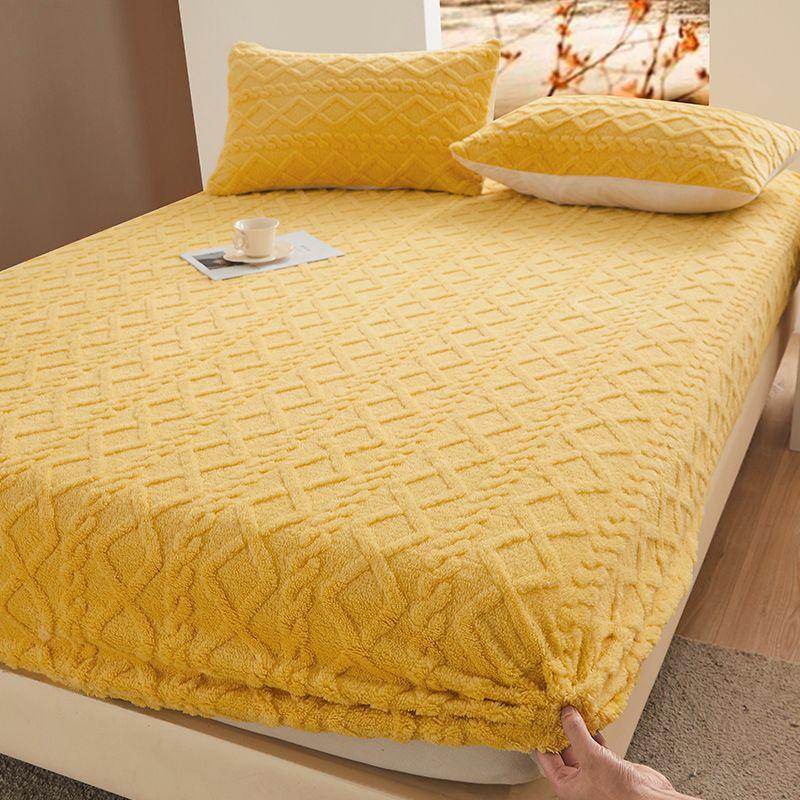 Pat dublu de lux Cuvertură de pat elastică pentru saltea 180x200 iarnă caldă din lână corali cuvertură de pat groasă King Size