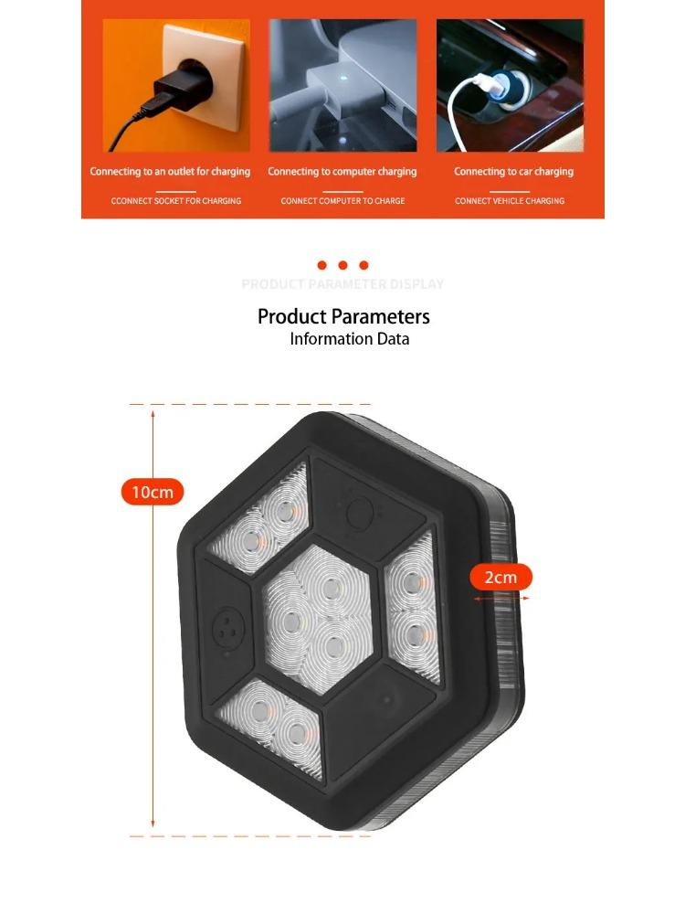 Car Rechargeable Warning Light COB Ceiling Roadblock Flashing Lamp Rescue Strobe Magnetic Outdoor Camping Emergency Work Lights