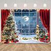 2D Red Curtain & Snowy Night Background for Christmas Eve & New Year Events