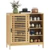Bamboo Shoe Cabinet for 16 Pairs, 2 Sliding Doors, Adjustable Shelves, Natural Wood