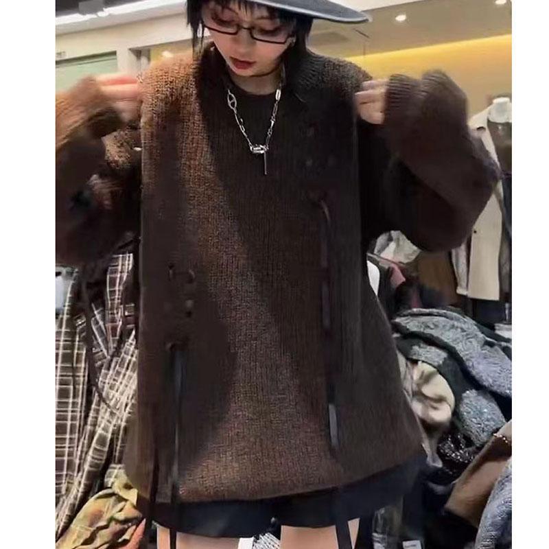 

Шикарный однотонный свитер с круглым вырезом и галстуком-бабочкой для женщин — осенне-зимняя вязка, свободный крой, стильный и универсальный. One Size (Fits 85-160 pounds) кофейный