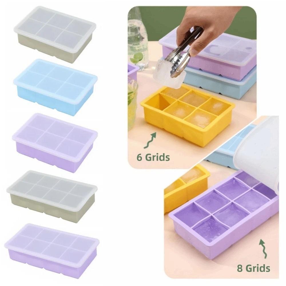 6/8 Grids Large  Ice Cube Tray Silicone Square Ice Mold Food Grade Ice Cube Maker  Kitchen Gadgets